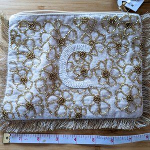 Embroidered Gold Monogram "C" Travel Bag / Clutch / Case -- NEW Tags On!